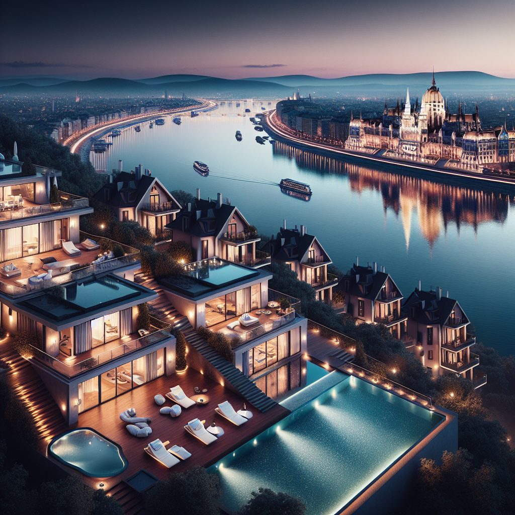 Budapest Danube River Villas With Infinity Pool Night Skyline