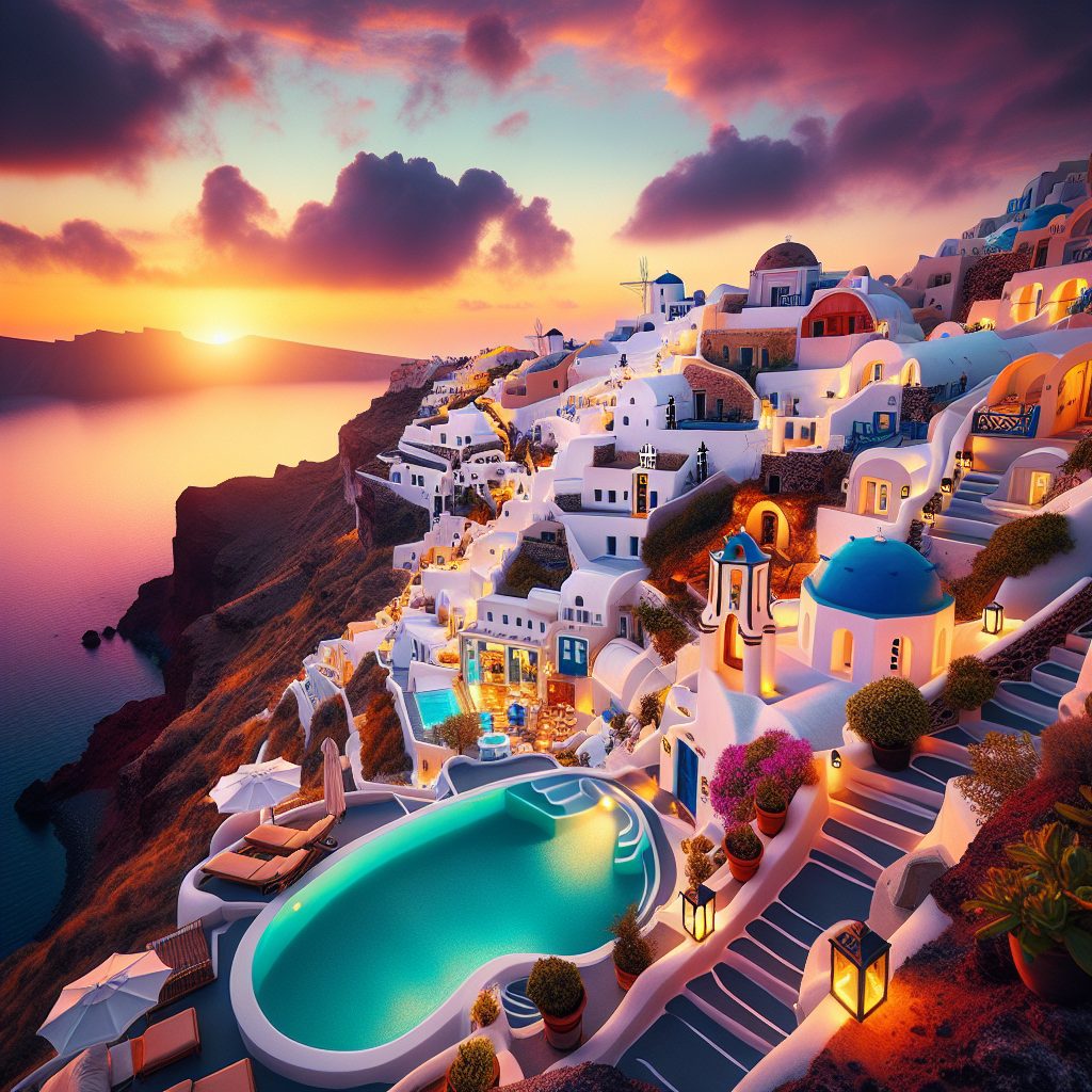Santorini Romantic Cliff Villas With Heated Infinity Pool Sunset